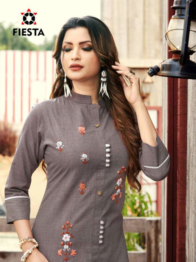 Fiesta Work Culture Latest Casual Wear Designer Three Fourth Sleeve Kurtis Collection
